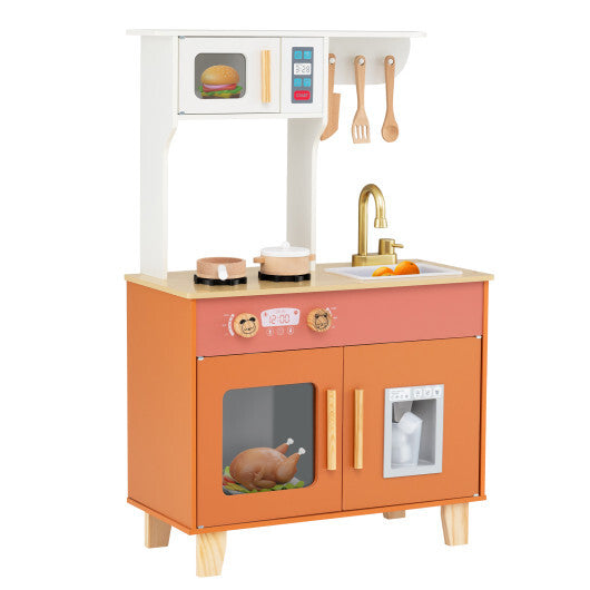 Kids Play Kitchen with Microwave and Rotation Knobs for Girls Boys Aged 3-6-Green