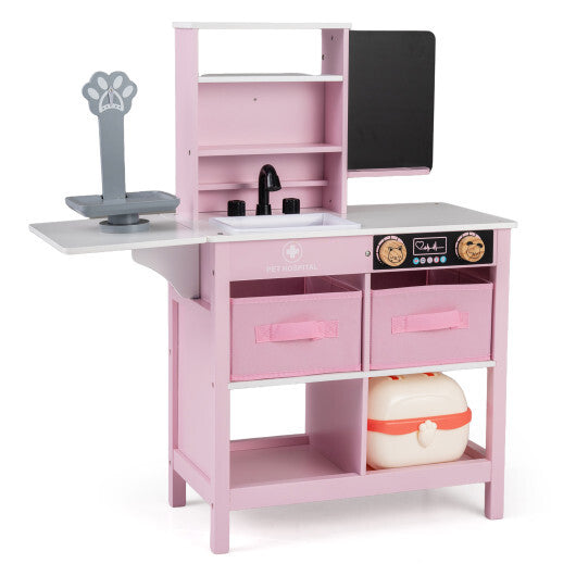 Play Doctor's Office Wood Medical Center Toy Set with Blackboard-White