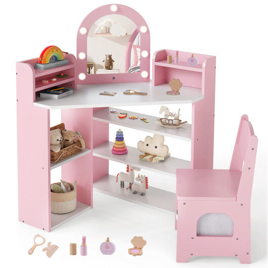 2-In-1 Kids Vanity Set with Lights for Toddlers 3+ Years Old-White