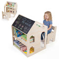 House-shaped Wooden Activity Kids Table Chair Set-Natural