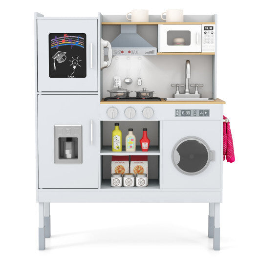 Pretend Play Kitchen Toy Kitchen Playset with Range Hood Ice Maker and Telephone-White