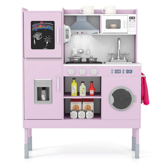 Pretend Play Kitchen Toy Kitchen Playset with Range Hood Ice Maker and Telephone-White