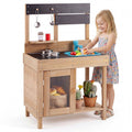 Wooden Play Pretend Kitchen with Stoves Storage Cabinet and Shelf