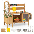 Mud Kitchen for Kids with Detachable Bird Cage and Stoves-Natural