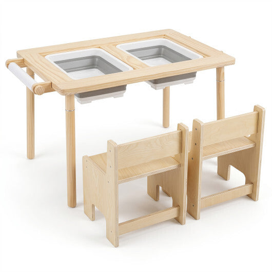 3-Piece Kids Activity Table and Chair Set with Adjustable Height-Natural