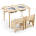3-Piece Kids Activity Table and Chair Set with Adjustable Height-Natural
