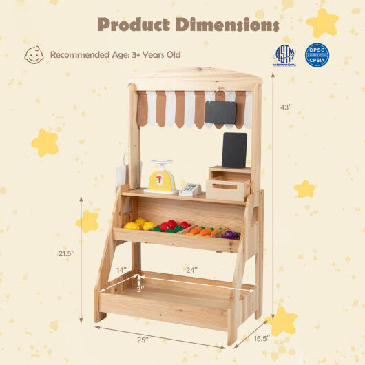 2-in-1 Wooden Mud Kitchen and Market Stand for Kids Outdoor with Planter Box and 2 Chalkboards-Natrual