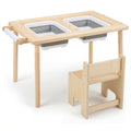 Kids Sensory Table Set with Adjustable Height and 2 Storage Bins-Natural