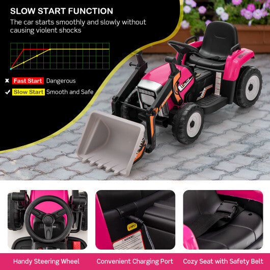 12V Battery Powered Kids Ride on Excavator with Adjustable Arm and Bucket-Yellow