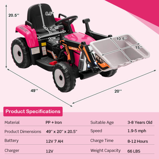 12V Battery Powered Kids Ride on Excavator with Adjustable Arm and Bucket-Yellow