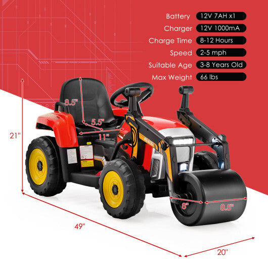 12V Kids Ride on Road Roller with 2.4G Remote Control-Yellow