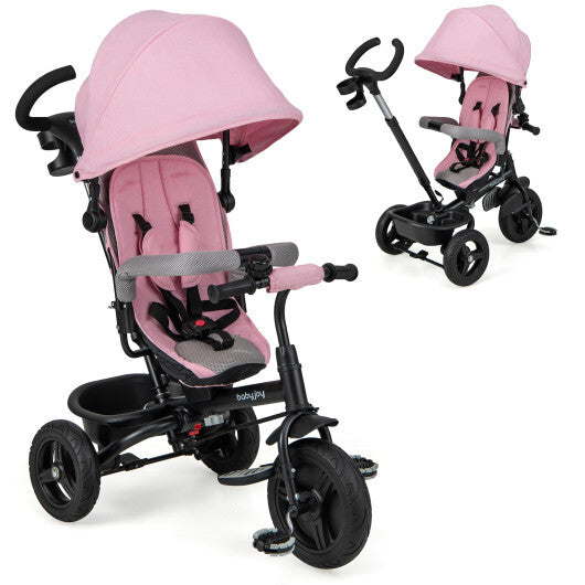 4-in-1 Baby Tricycle Toddler Trike with Reversible Seat and 5-Point Safety Harness-Gray