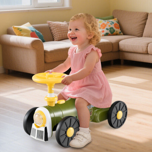 Ride on Toy with Steering Wheel and Train Whistle Sound Button-Green - Color: Green