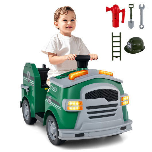 12V Toddler Fire Toy Car with Shovel and Wrench for Ages 37-95 Months-Black
