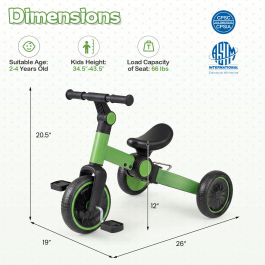 5-In-1 Toddler Bike Kids Balance Bike with Removable Pedals-Blue