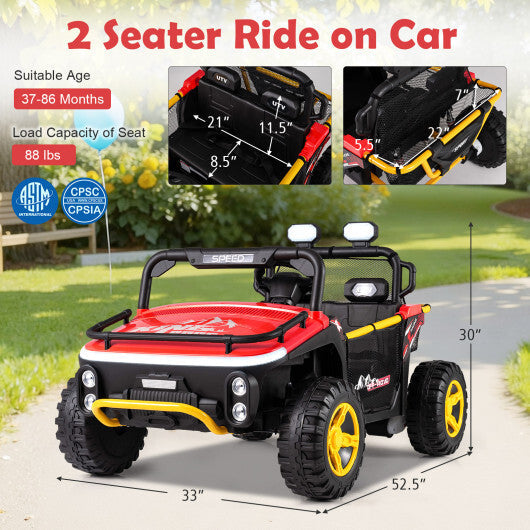 24V Ride on Toy for Kids 2 Seater Ride on Truck Car with Horn Music Story-Red - Color: Red