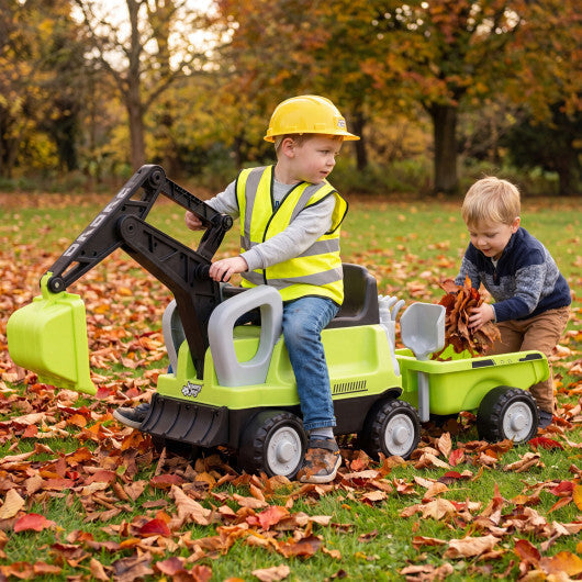 2-In-1 Kids Ride on Tractor with Digging Arm and Detachable Trailer-Yellow