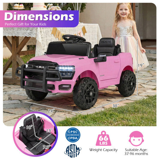 12V Kids Ride On Car Licensed RAM 3500 Electric Vehicle with Remote Control-Pink - Color: Pink