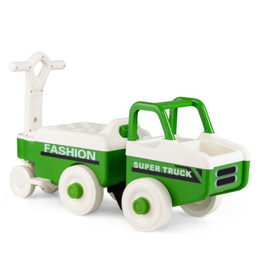 4 in 1 Ride on Push Car with Music and Under-Seat Storage for Boys Girls-Green