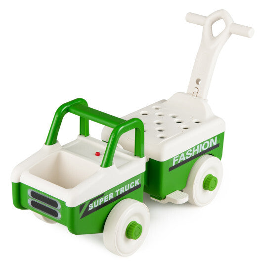 4 in 1 Ride on Push Car with Music and Under-Seat Storage for Boys Girls-Green