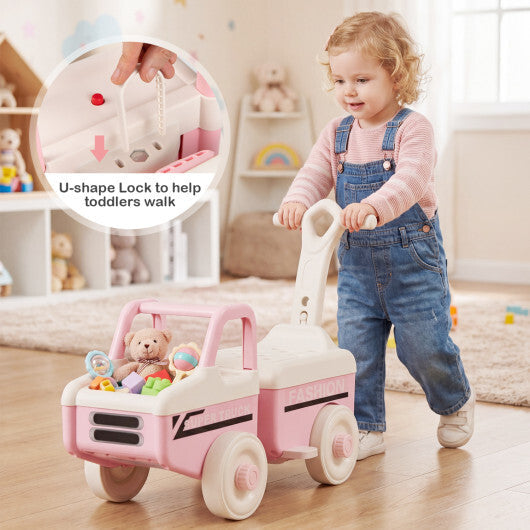 4 in 1 Ride on Push Car with Music and Under-Seat Storage for Boys Girls-Green