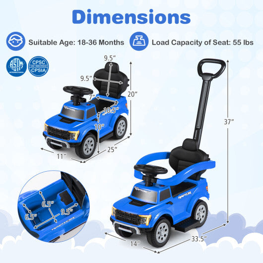 3-In-1 Licensed Ford Push Car for Toddlers-Black