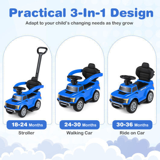 3-In-1 Licensed Ford Push Car for Toddlers-Black