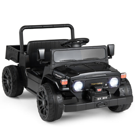 12V Electric Ride On Truck with Dump Bed and Music Licensed Toyota-Black - Color: Black