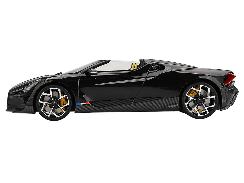 Bugatti W16 Mistral Black with Yellow Interior 1/18 Model Car by Top Speed