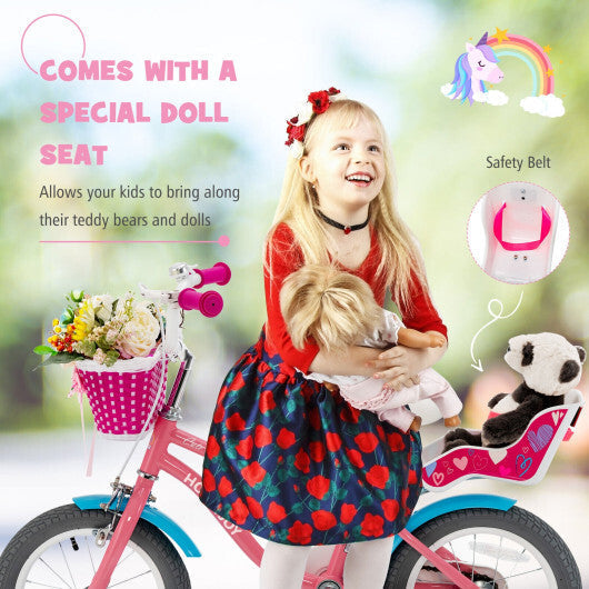 Kids Bicycle with Training Wheels and Basket for Boys and Girls Age 3-9 Years-14 inches