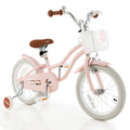 16 Inch Kids Bike with Front Handbrake and 2 Training Wheels-Pink - Color: Pink - Size: 16 inches