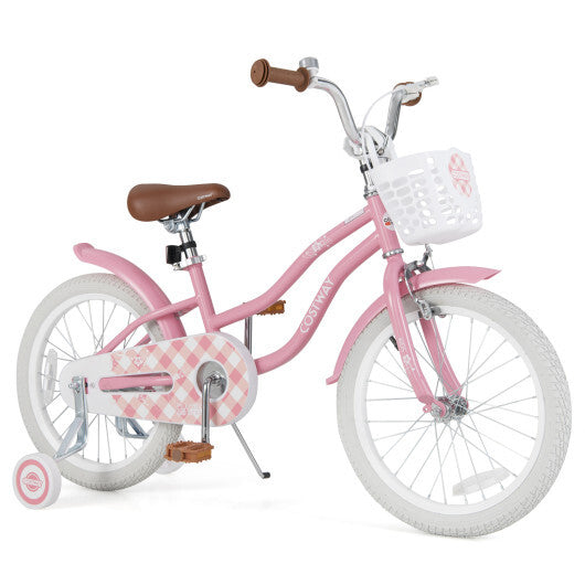 18 Inch Kids Bike with Training Wheels and Basket for Boys Girls 4-8 Years Old-18 inches - Color: Peach - Size: 18 inches
