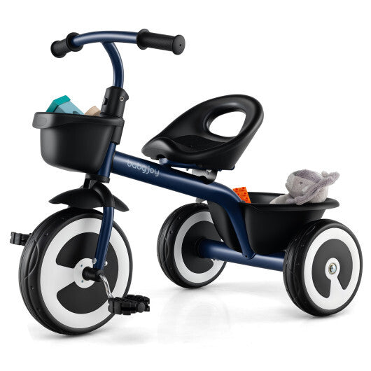 Toddler Tricycle with Adjustable Seat and Storage Baskets for 1.5-5 Years Old-White