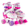 Kids Roller Skates 4 Sizes Adjustable Quad Skates with Light-up Wheels and Safety Protection-Rose Red