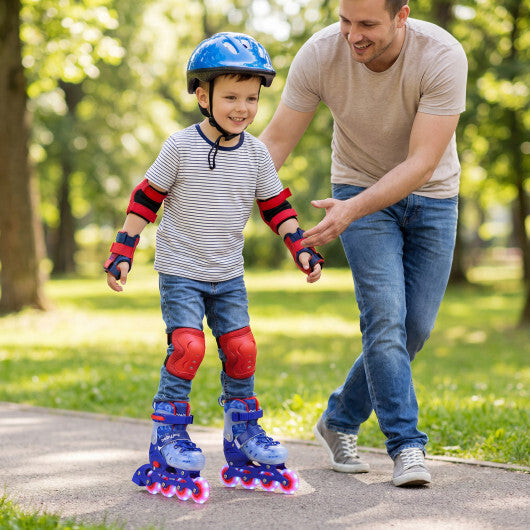 4-Size Adjustable Kids Inline Skates for Beginners Ages 5-7-Blue and Pink