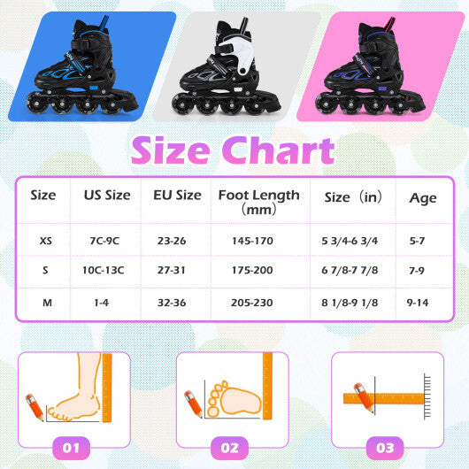 4 Sizes Adjustable Blade Roller with Light-up Wheels for Youth-Blue