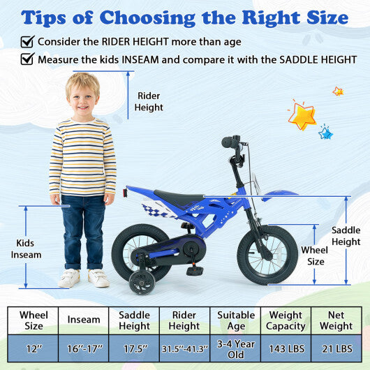 12 Inch Kids Bike Motorcycle-Inspired for Boy Girl Ages 3-4 Years-Black