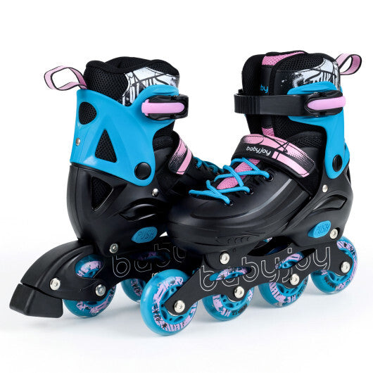4-Size Adjustable Light-Up Kids Inline Skates for Kids Ages 7-9-Blue