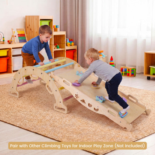 Wooden Rocking Climbing Arch with Cushion 3-in-1 Montessori Kids Climber Rocker-Multicolor