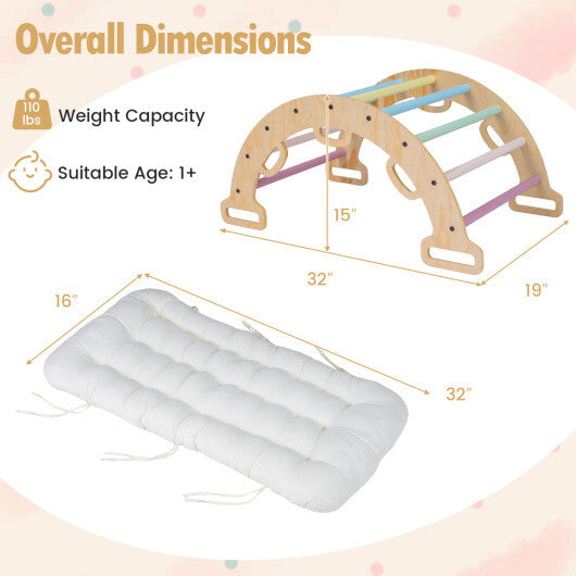 Wooden Rocking Climbing Arch with Cushion 3-in-1 Montessori Kids Climber Rocker-Multicolor