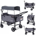Foldable Wagon Stroller for 2 Kids with Removable Canopy and Adjustable Push Handle-Gray
