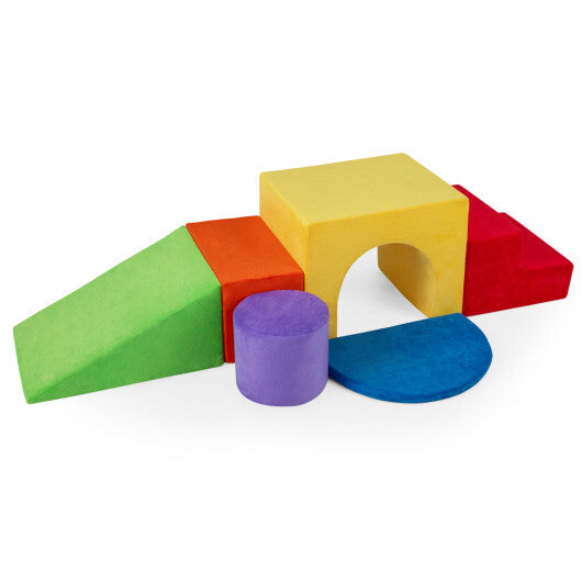6 Pieces Foam Climbing Blocks for Kids with Slide and Tunnel-Gray