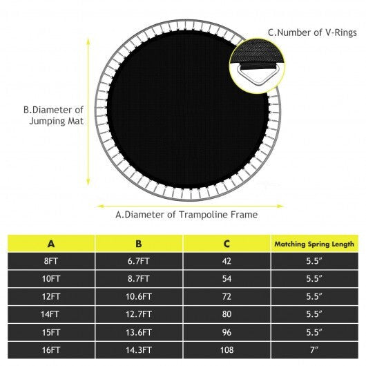High-Elastic PP Replacement Jumping Mat-12 ft - Color: Black - Size: 12 ft