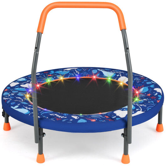 Mini Trampoline Folding Small Rebounder for Kids with Lights-Blue