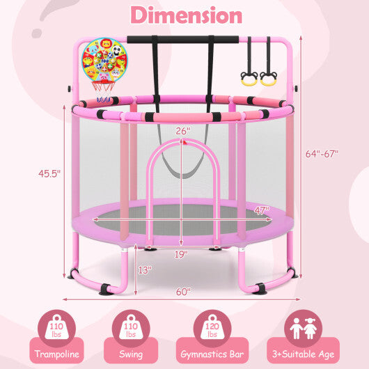 60 inch 6-in-1 Kids Toddler Trampoline with Gymnastics Bar-Purple