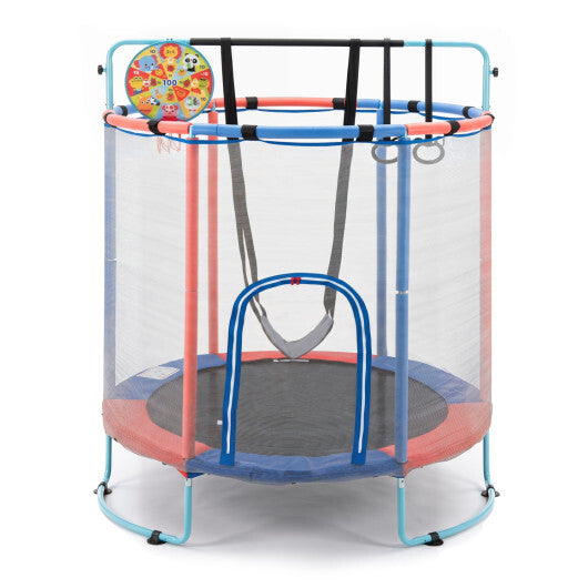 55" Trampoline for Kids with Adjustable Gymnastics Bar and Basketball Hoop for 3+-Yellow