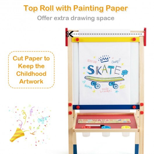 All-in-One Wooden Height Adjustable Kid's Art Easel with Magnetic Stickers and Paper - Color: Multicolor