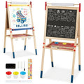 All-in-One Wooden Height Adjustable Kid's Art Easel with Magnetic Stickers and Paper - Color: Multicolor