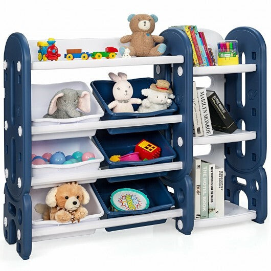 Kids Toy Storage Organizer with Bins and Multi-Layer Shelf for Bedroom Playroom -Blue - Color: Blue