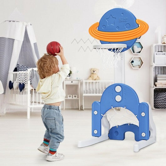 3 in 1 Height Adjustable Kids Basketball Hoop Set with Balls-Blue - Color: Blue